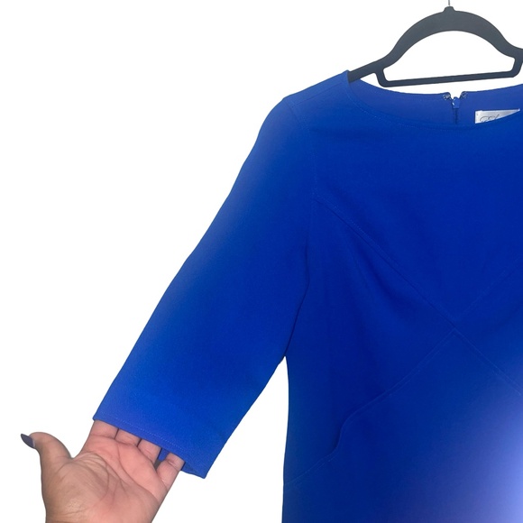 Eliza J Crisscross Seam Crepe Career Sheath 3/4 sleeves Dress Sz 12P - Picture 2 of 14